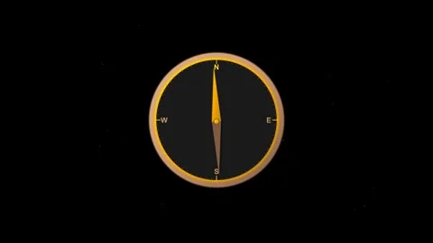 Polished Brass Compass Icon with Oscillating North Needle and Floating Navi.. Видео 346006860