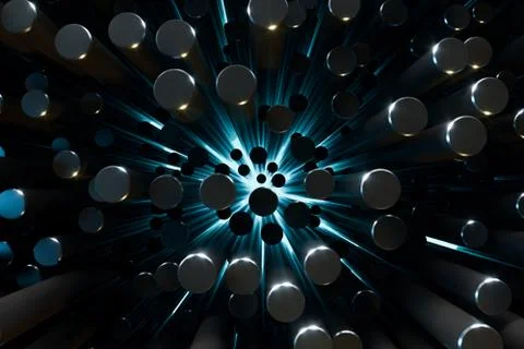 Polished cylinders with dark background,3d rendering. Stock Illustration