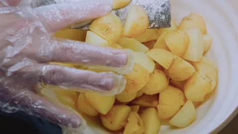 Polished dynamic preparation: boiling small potatoes for salad Stock Footage 342197565
