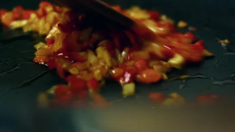 Polished fresh tomato salsa blended with herbs and garlic in macro, 4K Stock Footage 341105128