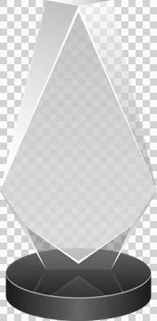 Polished gemstone trophy on dark base, reflecting light with geometric prec.. Stock Illustration