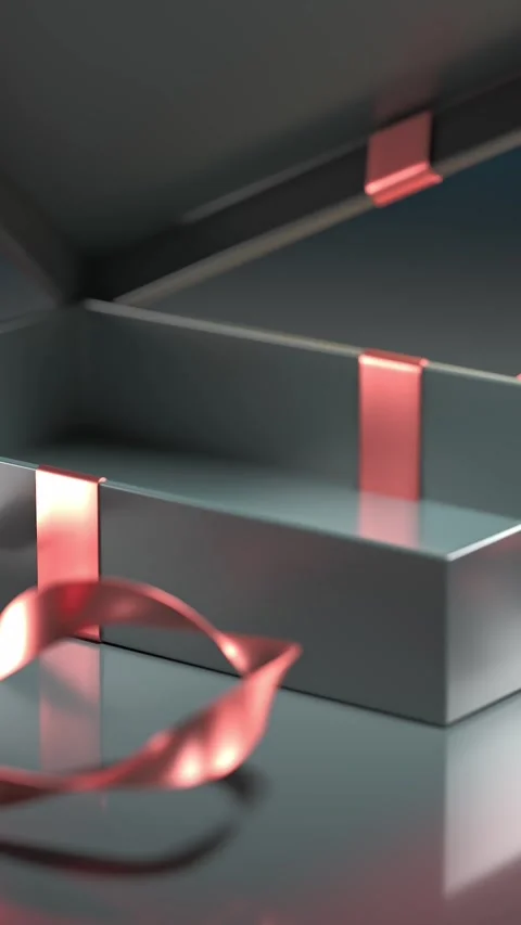 A polished gift box with a lovely bow lies on a mirrored surface, surrounde.. Stock Footage 294325089
