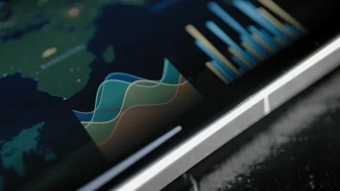 Polished layered area chart rises beside vertical performance bars Stock Footage 342486511