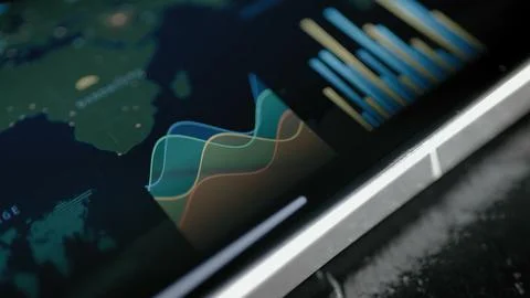 Polished layered area chart rises beside vertical performance bars 스톡 사진