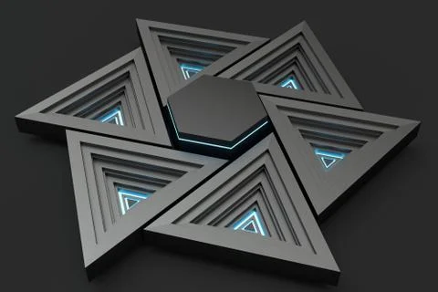 Polished triangle metal frame, 3d rendering. Stock Illustration