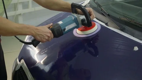 Polishing blue car with reflection, the concept car care Stock Footage 71341154