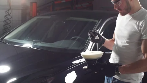 Polishing machine in garage. Stock Footage 82895690