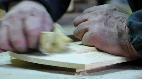 Polishing of wooden part of the door. Video stock 59792690