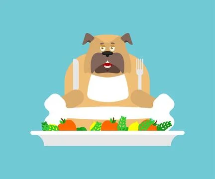 Polite dog eating a bone with a knife and fork. Humorous vector illustratio.. Stock Illustration