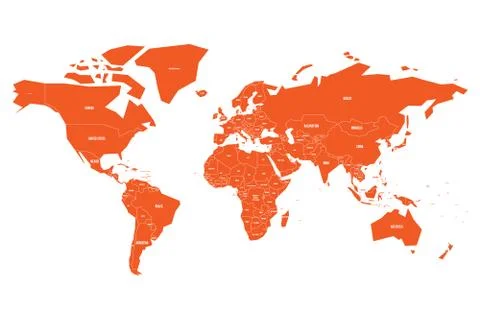 Politial map of World. Simple flat orange vector illustration. Illustrazione stock