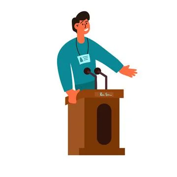 Politic man vector illustration election speech. Business person with public  Stock Illustration