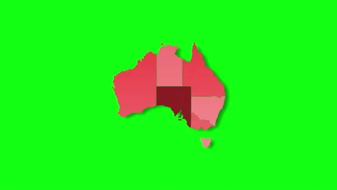 Politic map of Australia appears and disappears in red colors on green screen Video stock 239656193