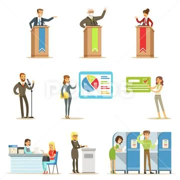 Political Candidates And Voting Process Series Of Democratic Elections Themed Stock Illustration