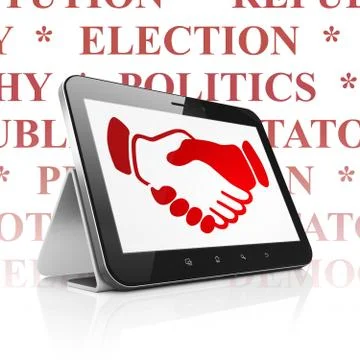 Political concept: Tablet Computer with Handshake on display Stock Illustration