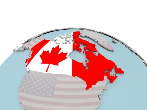 Political map of Canada on globe with flag Stock Illustration