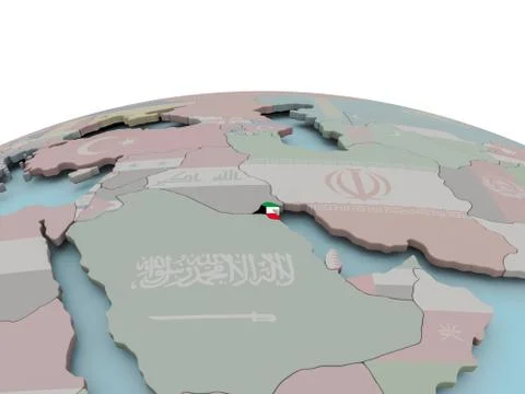 Political map of Kuwait on globe with flag Illustrazione stock