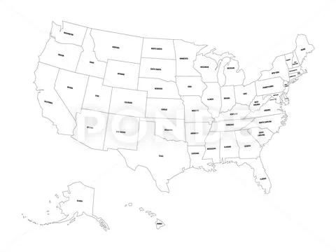 Political map of United States od America, USA. Simple flat black outline vector Stock Illustrationen