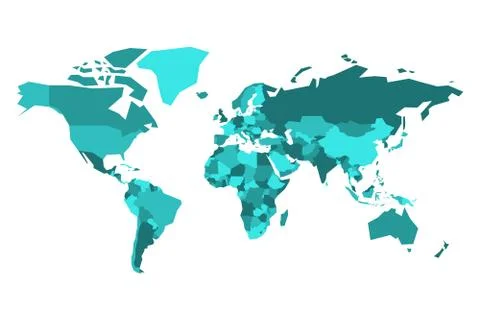 Political map of World. Simplified vector map in four shades of tuquoise blue Stock Illustration