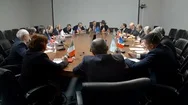 Political Negotiations At International Business Forum Or Summit. Diverse Group Stock Footage