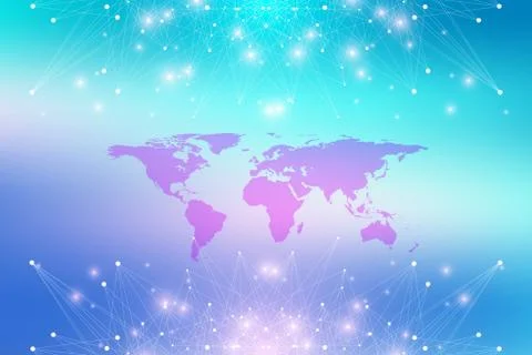 Political World Map with global technology networking concept. Digital data Stock Illustration