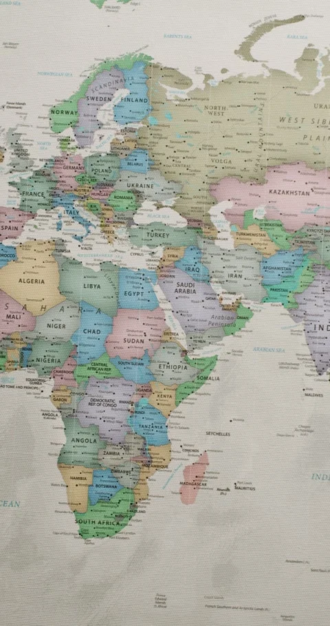 Political world map panning over continents and oceans Stock Footage 345590761