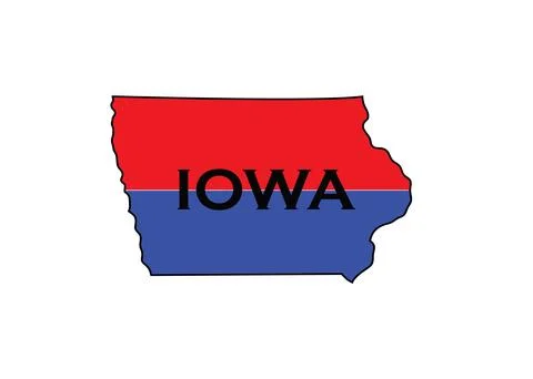 Politically split state of Iowa with half red and blue. Stock Illustration