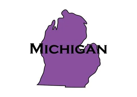 Politically split state of Michigan colored purple to indicate mixed red and Stock Illustration