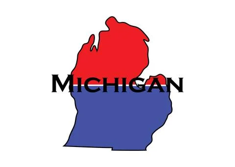 Politically split state of Michigan with half red and blue. Stock Illustration