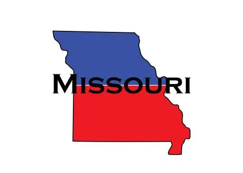 Politically split state of Missouri with half red and blue. Stock Illustration