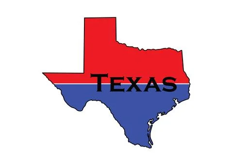 Politically split state of Texas with half red and blue. Stock Illustration