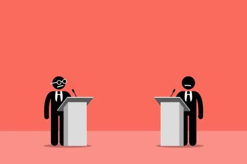 Politicians debating on the stage.  Illustrazione stock