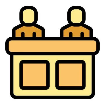 Politicians sitting at table having debate or press conference イラスト素材