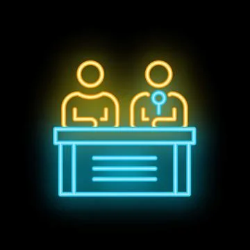 Politicians sitting at table having debate neon sign vector illustration Stock Illustration