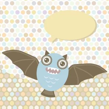 Polka dot background, pattern. Funny cute bat monster on dot background. Vector Stock Illustration