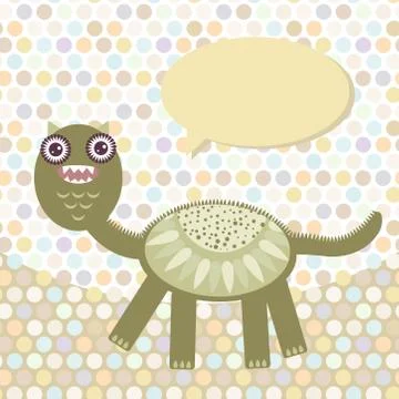 Polka dot background, pattern. Funny cute dinosaur monster on dot background Stock Illustration