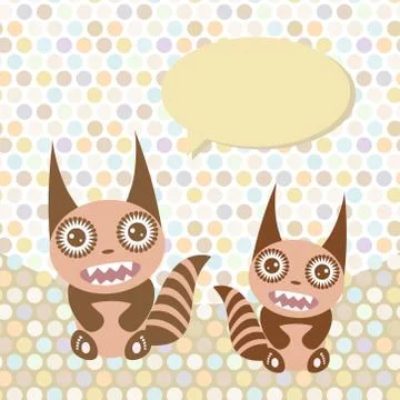Polka dot background, pattern. Funny cute monsters on dot background. Vector Stock Illustration