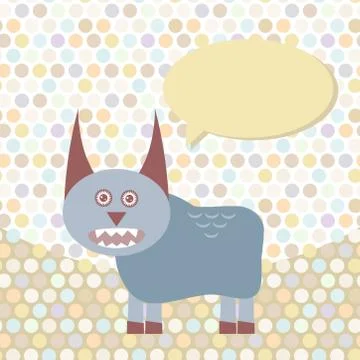 Polka dot background, pattern. Funny cute monster on dot background. Vector Stock Illustration