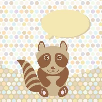 Polka dot background, pattern. Funny cute raccoon on dot background. Vector Illustrazione stock