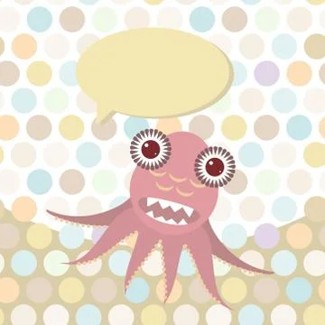 Polka dot background, pattern. Funny cute octopus monster on dot background.  Stock Illustration