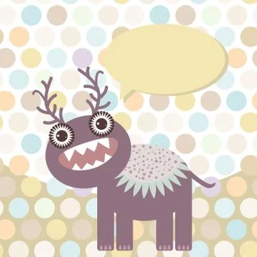 Polka dot background, pattern. Funny cute monster on dot background. Vector Stock Illustration