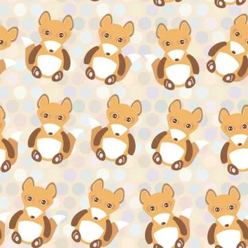 Polka dot background, pattern. Funny cute fox on dot background. Vector Stock Illustration