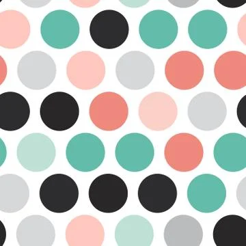 Polka dot background, seamless pattern. Black teal gray pink sky blue color d Stock Illustration
