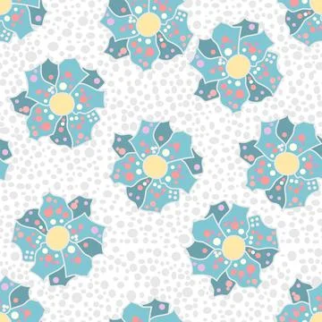 Polka Dot Flower head Repeat Pattern In Pink, Blue And White Illustrazione stock
