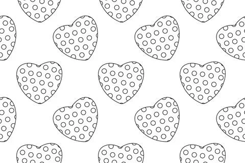 Polka Dot Heart Seamless Pattern Outline for Coloring Stock Illustration