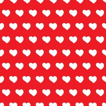 Polka dot hearts white on red background seamless pattern Stock Illustration