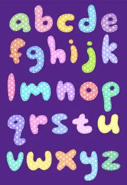 Polka dot lower case alphabet with stitches Stock Illustration