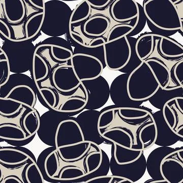 Polka Dot Mushroom textile pattern design in navy blue and beige for fashio.. Illustrazione stock