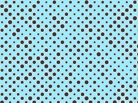 Polka dot pattern with black circles and white rectangles on blue Stock Illustration