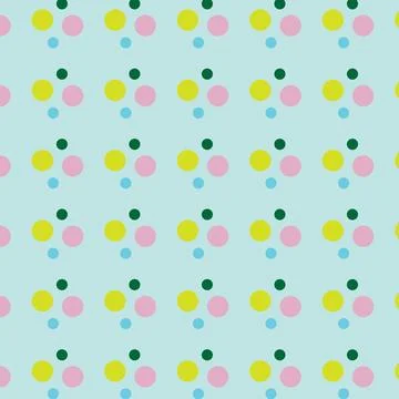 Polka dot pattern in blue, green and pink color on light blue background fo.. Stock Illustration