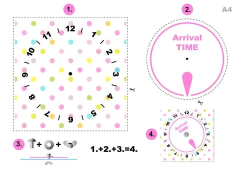 Polka dot pattern parking time - Clock Arrival Time Display, printable A4 Stock Illustration